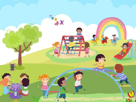 Illustration: Kinder spielen auf einem Spielplatz 
